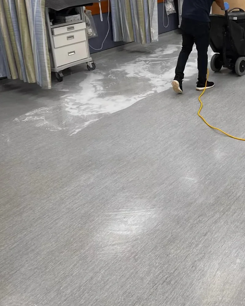 Medical recovery room vinyl floor during a strip and wax in Lawrenceville, GA
